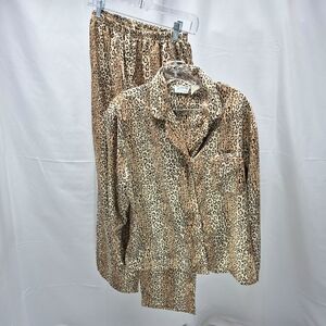 Emma C Satin Leopard Print Button-Down Pajama Set Woman's Large And Or Petite